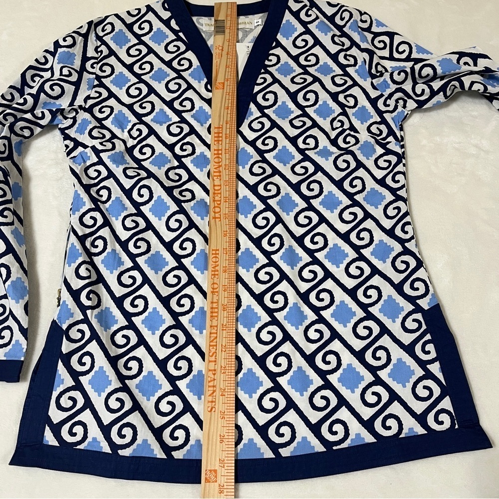 TRACY NEGOSHIAN Women Navy White Geometric V-neck Tunic Size Small - Picture 10 of 10